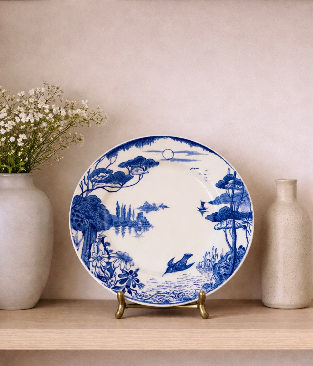 Early 20th-century English blue and white transferware plate, c.1910–1930.