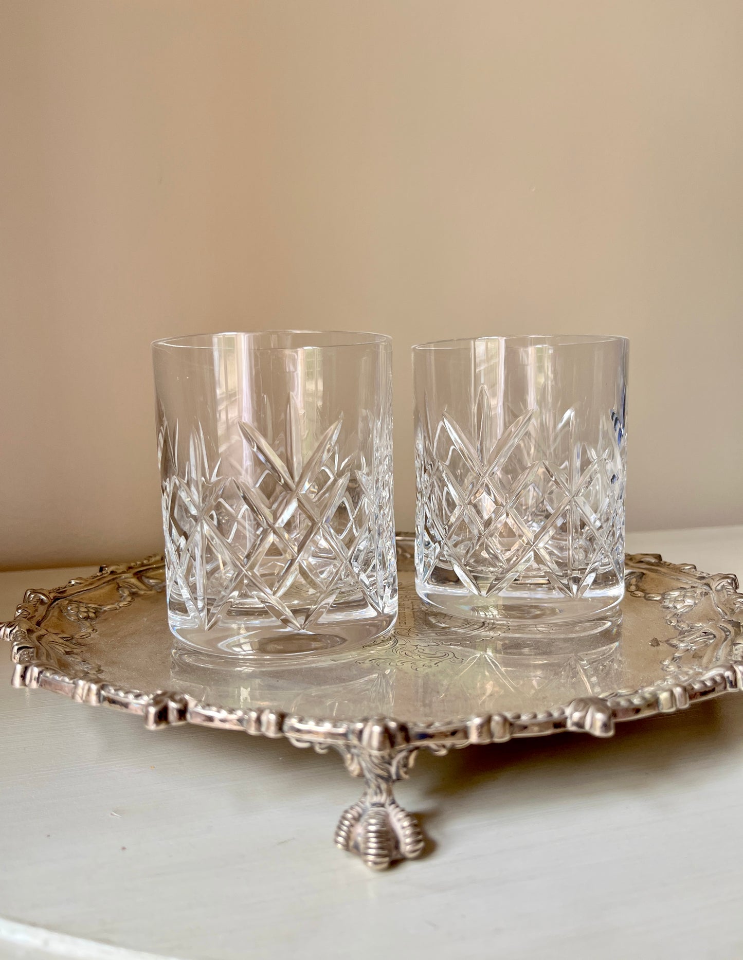 A pair of heavy lead crystal tumblers in beautiful condition