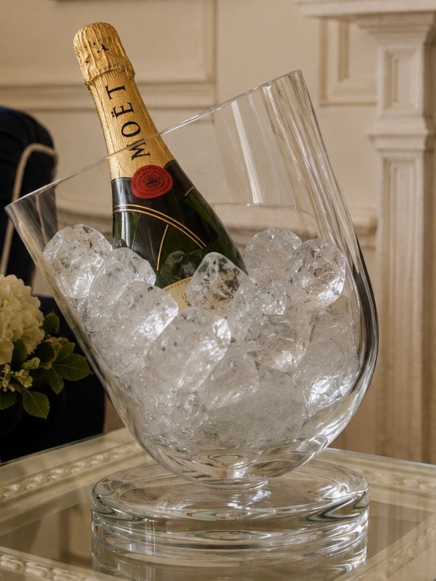 Heavy Glass Tilted Ice Bucket - Champagne Cooler