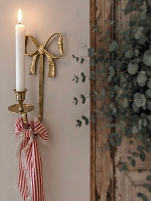 Vintage Solid Brass Bow Candle Holder Sconce