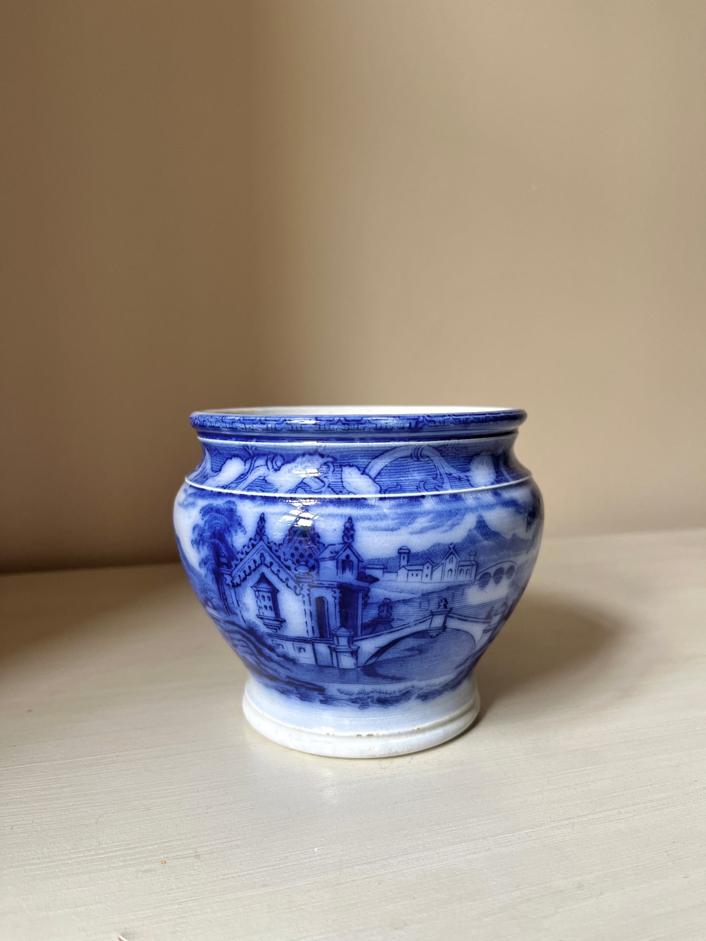 Pair of Antique-Style Blue & White Chinoiserie Cache Pots