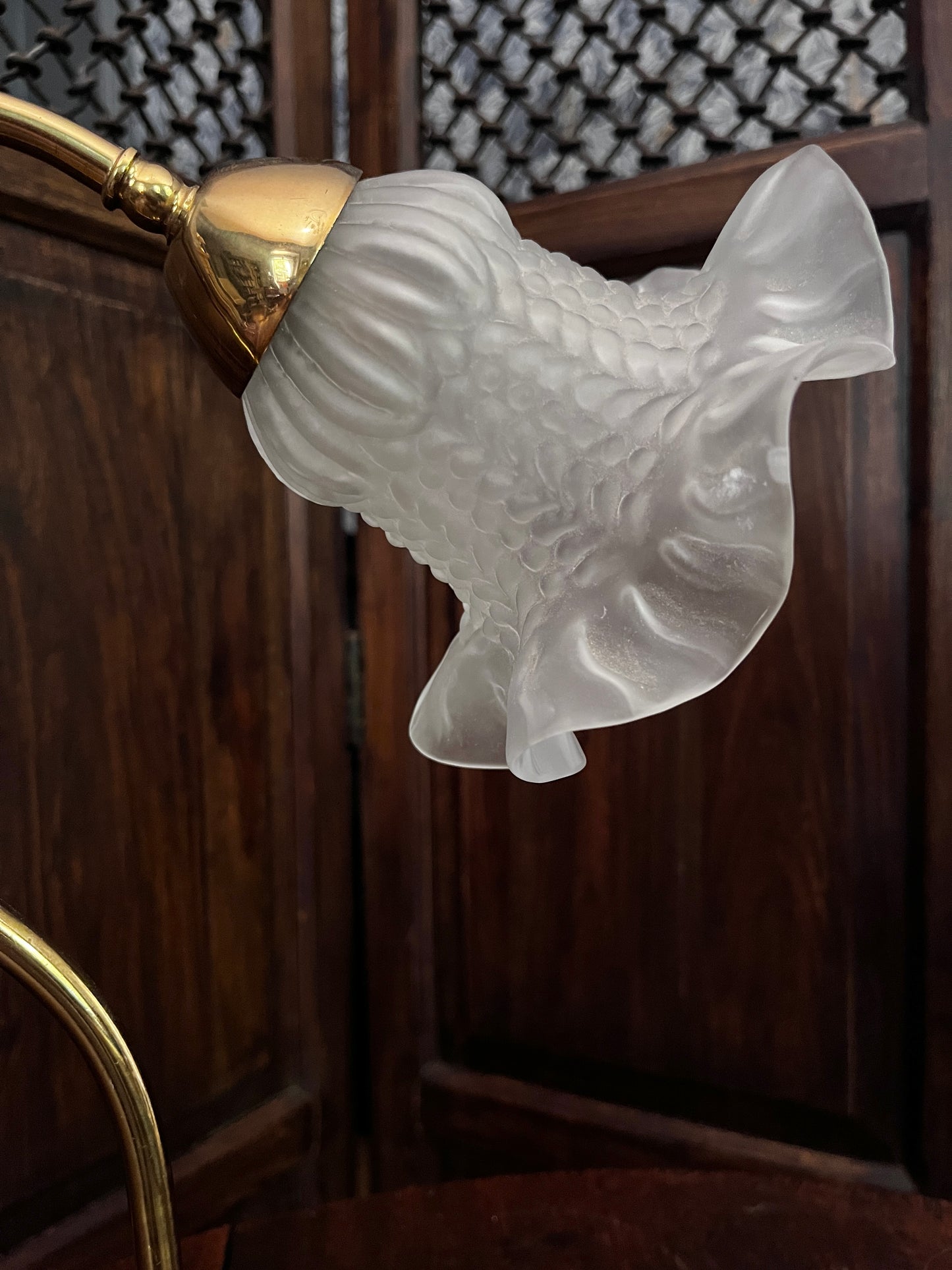 Vintage Brass Table Lamp with Frosted Glass Tulip Shade RESERVED
