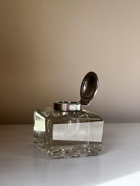 Edwardian Cut Crystal & Sterling Silver Inkwell, 1902