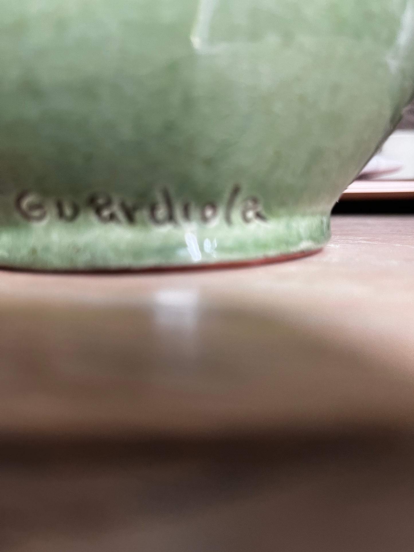 Vintage Guardiola Green Glazed Ceramic Tea Set – 6 Cups & Saucers- Teapot and Sugar Bowl