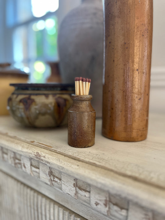 Antique Brown Glazed Ink Bottle Match Holder