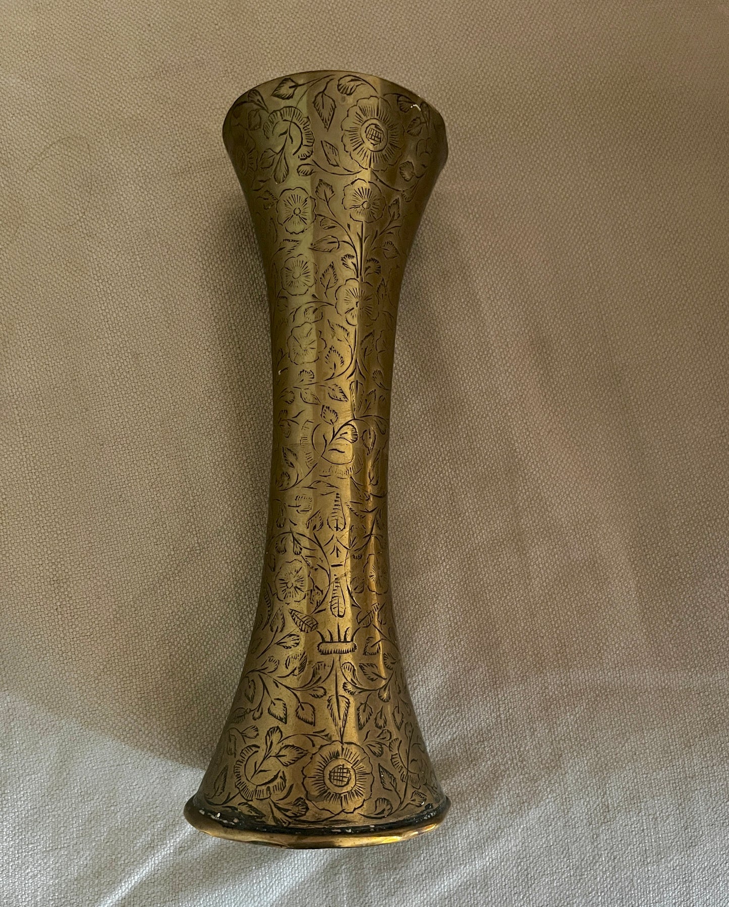 Pair of Vintage Hand Made Brass Engraved Vases