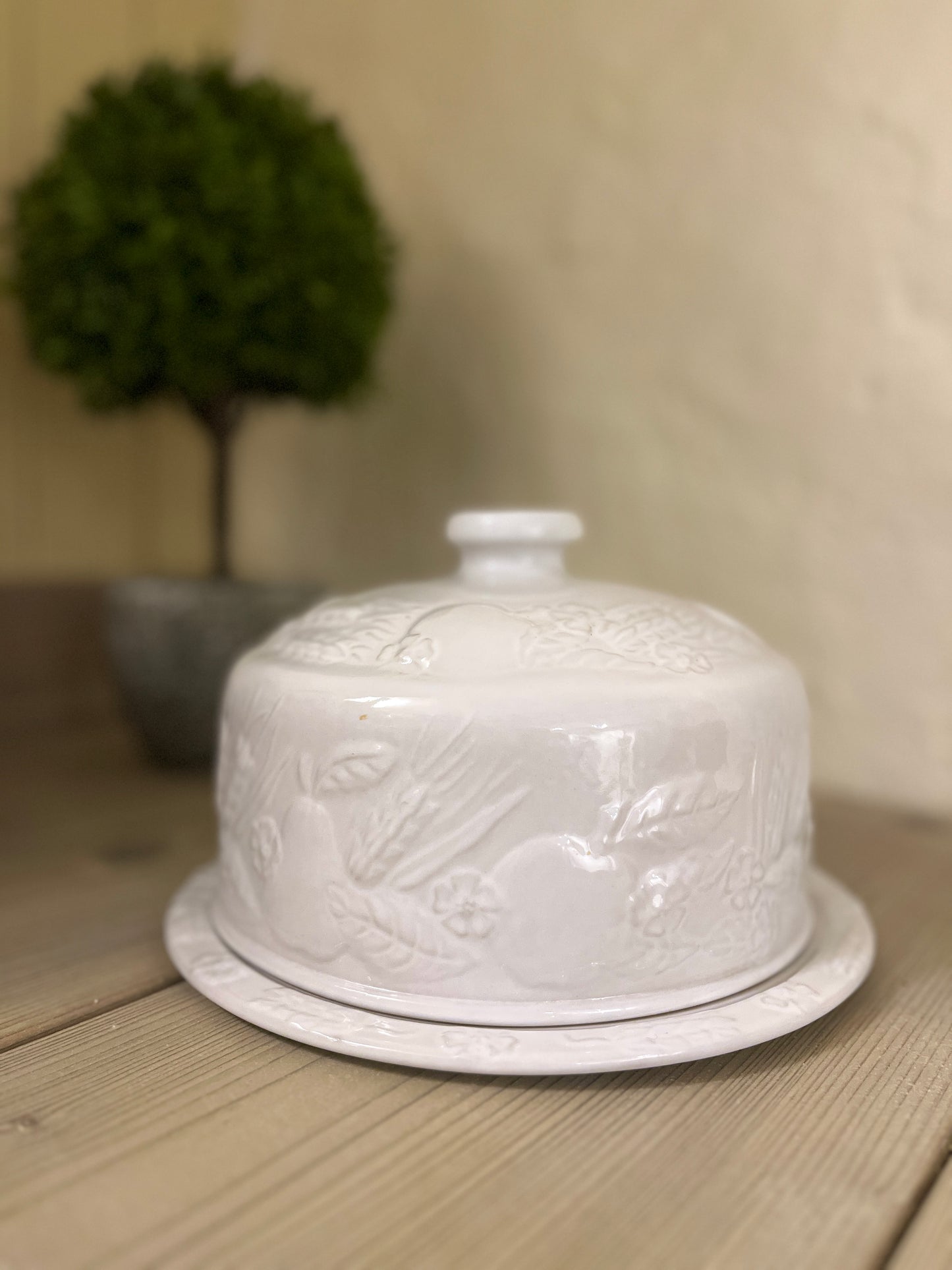 White ironstone Victorian Cheese Dome.