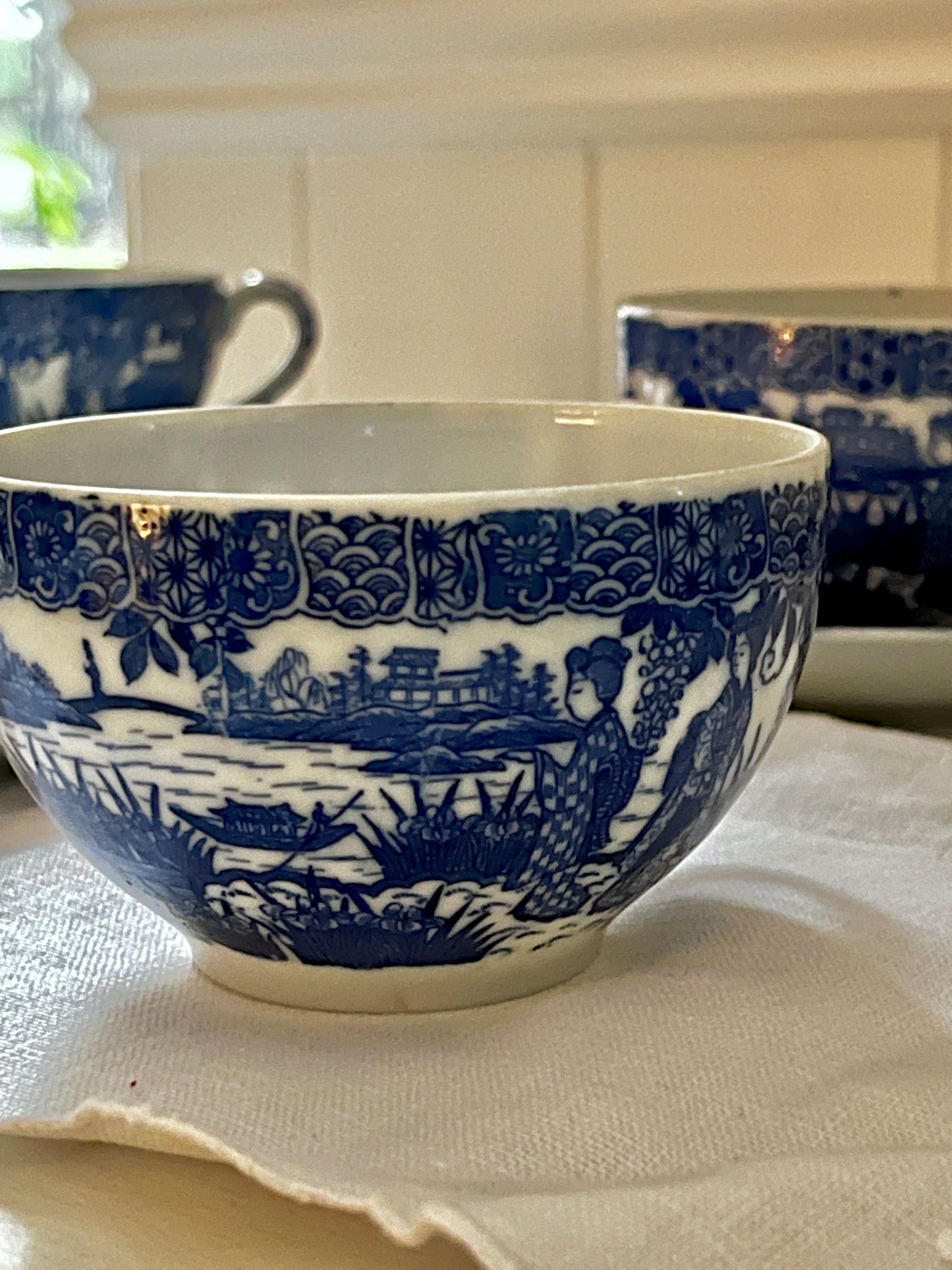 Set of 4 Vintage Cobalt Blue Japanese Eggshell Porcelain Cups and Saucers