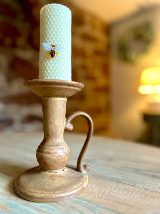 Vintage Brown Pottery Large Candle Holder Wood Effect