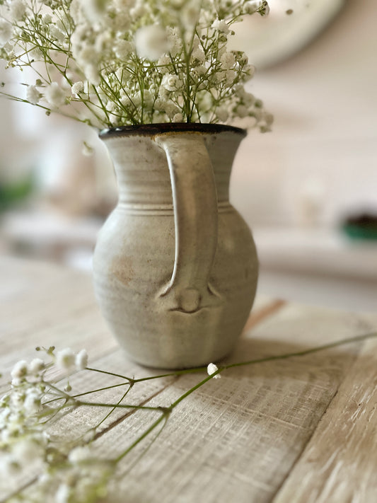 Vintage Handmade Rustic Jug- Vase with Corn Detail