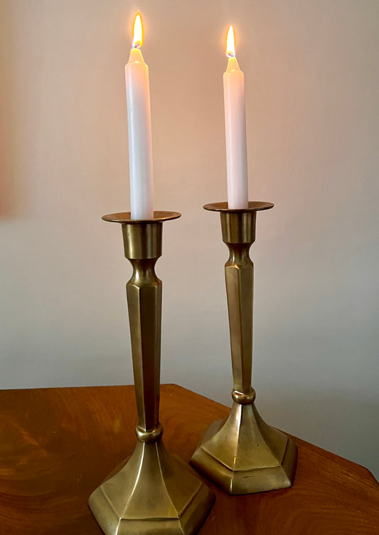 Handsome Pair of Early 20th-Century Architectural Brass Candlesticks – 28.5cm