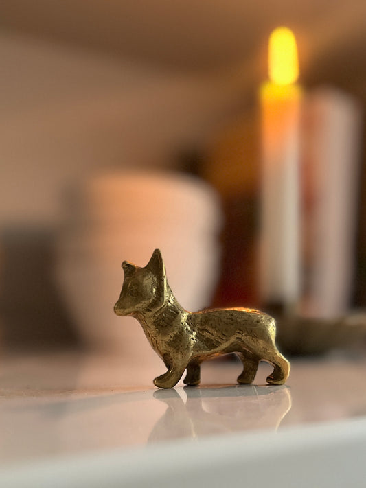 Vintage Brass Corgi Decor