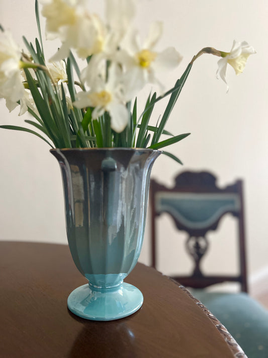 Vintage Arthur Wood Blue Lustre Vase with Gold Detail