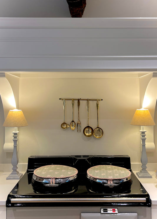 Vintage Mid Century Brass Fireside Companion Utensil Set on Wall Rail | Scandinavian Style Kitchen Decor | AGA Kitchenalia
