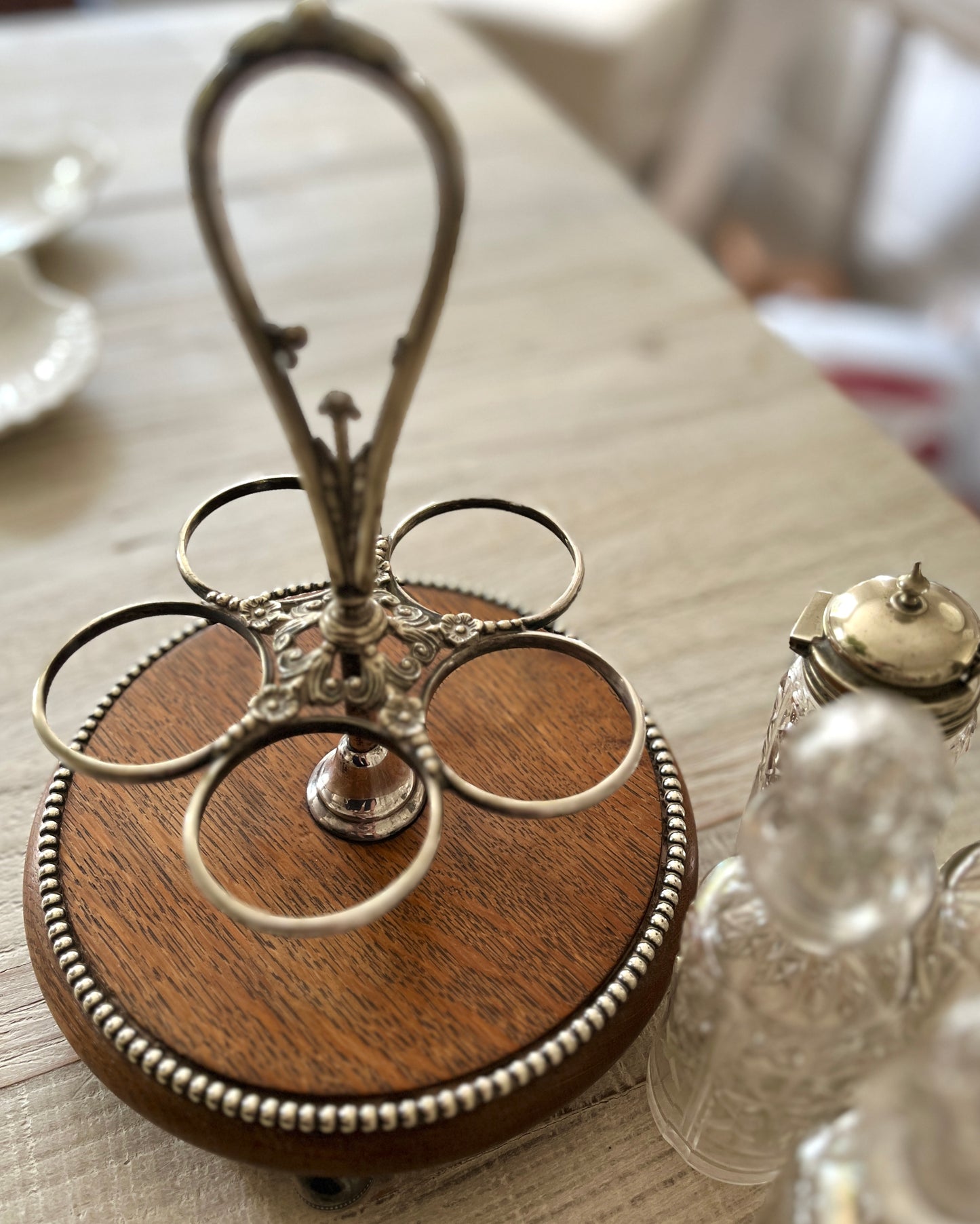 Antique Cruet Set on Wooden Stand