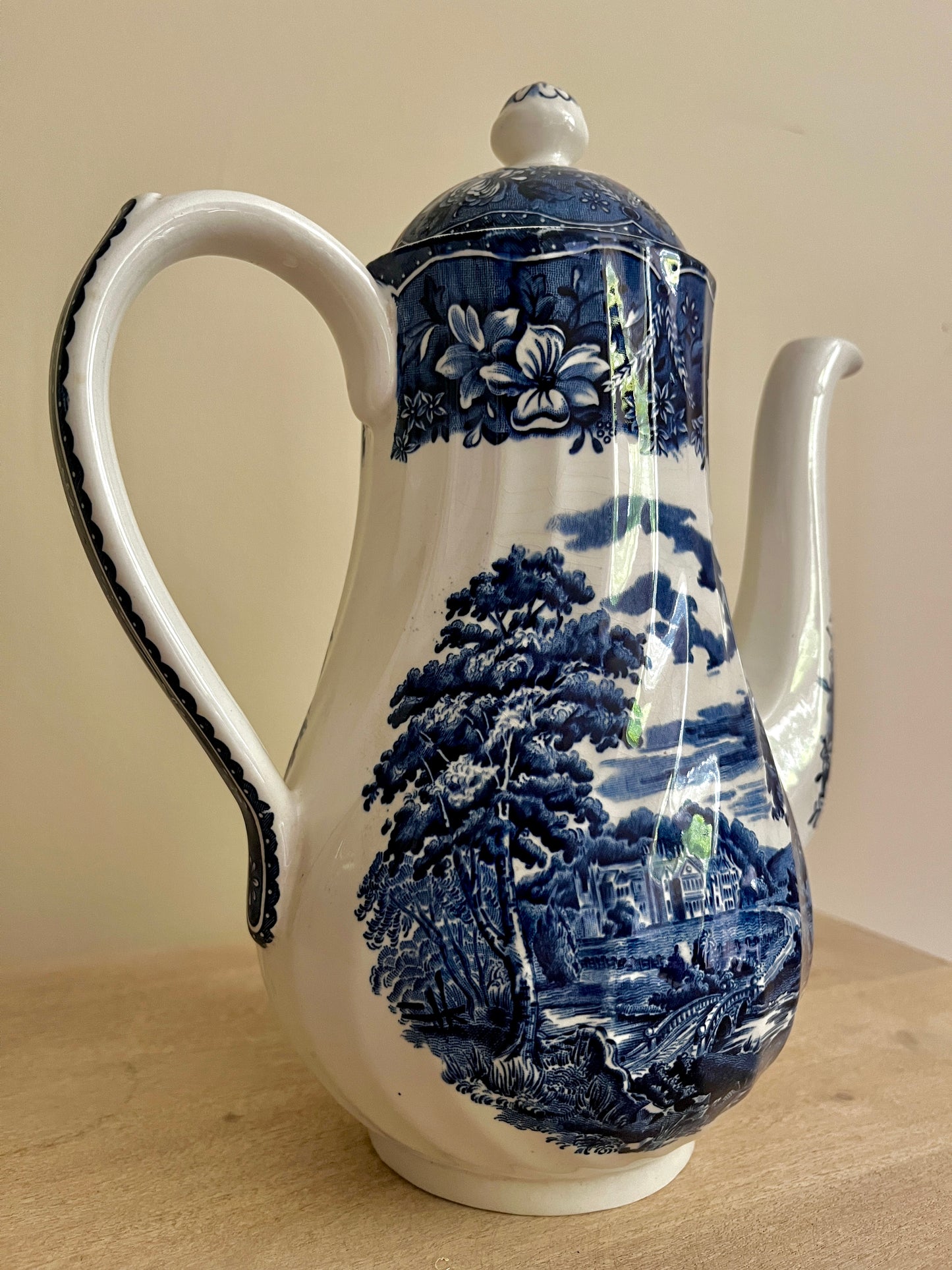 Vintage Old Castle by Barrats Blue & White Large Coffee Pot