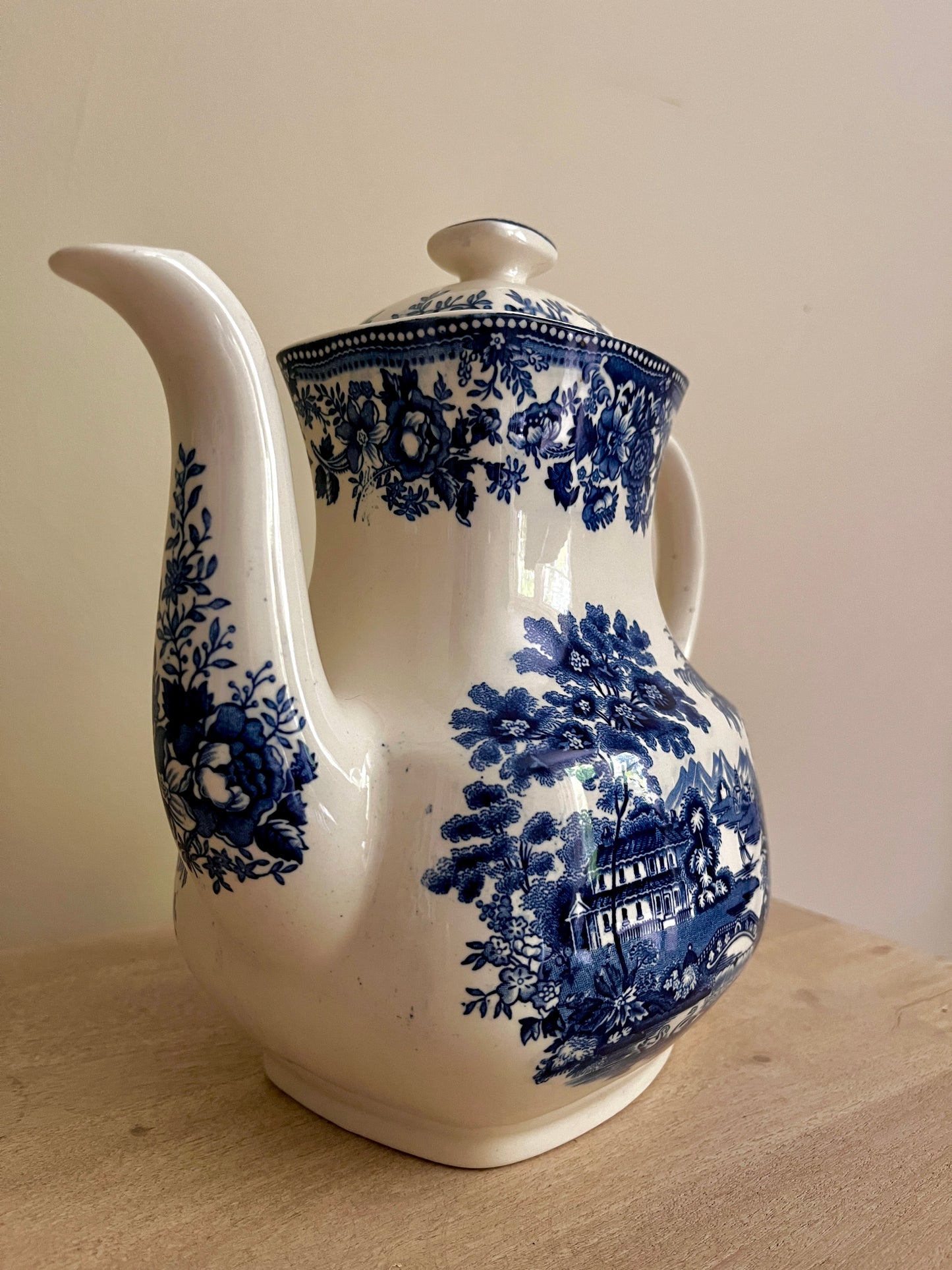 Vintage Blue and White Alfred Meakin Large Coffee Pot