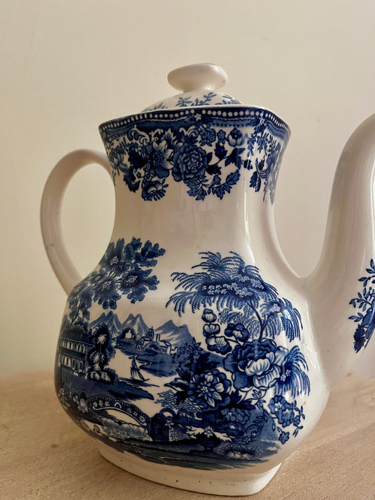 Vintage Blue and White Alfred Meakin Large Coffee Pot