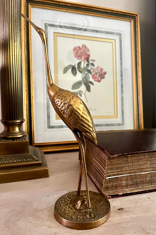 Vintage Brass Crane Figurine – Mid-Century Decor Accent