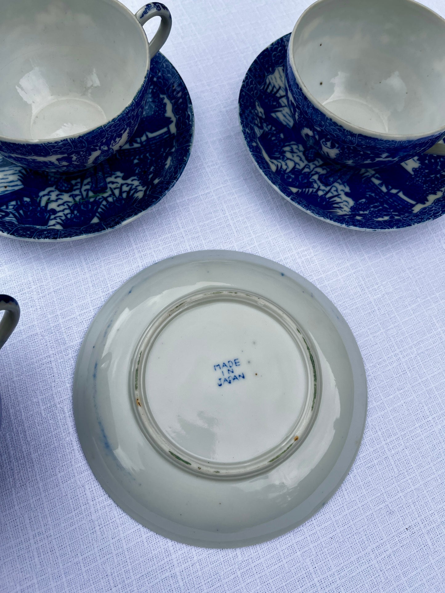 Vintage Blue & White Japanese Porcelain Teacup Set – 4 Cups & Saucers