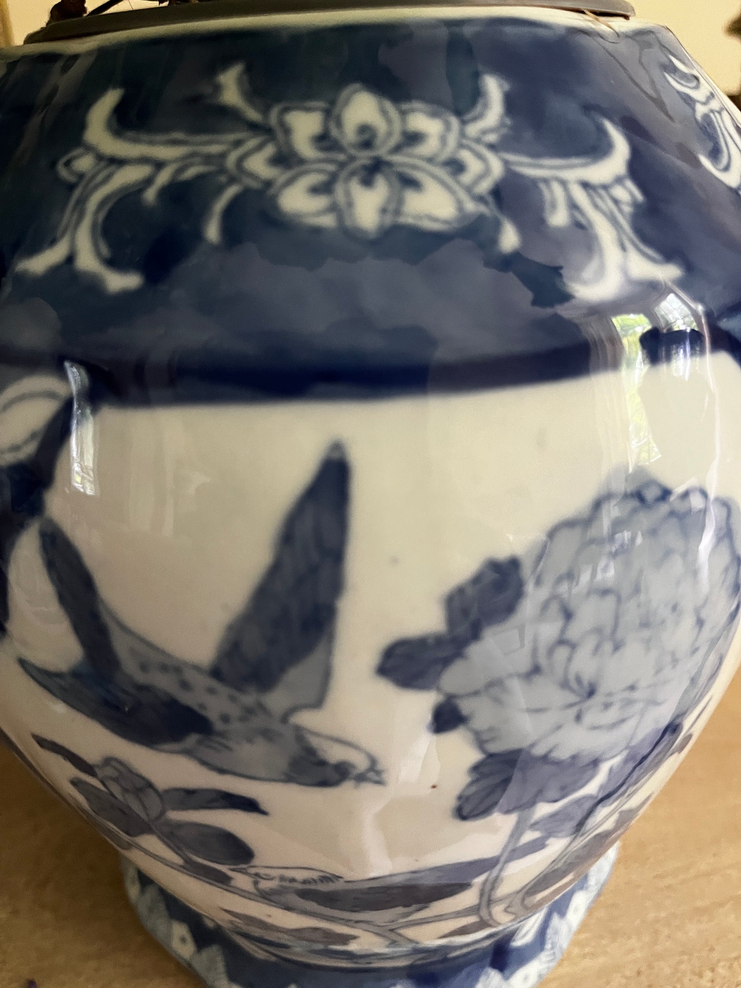 Vintage Chinese Blue and White Porcelain Vase – Hand-Painted Floral and Bird Design