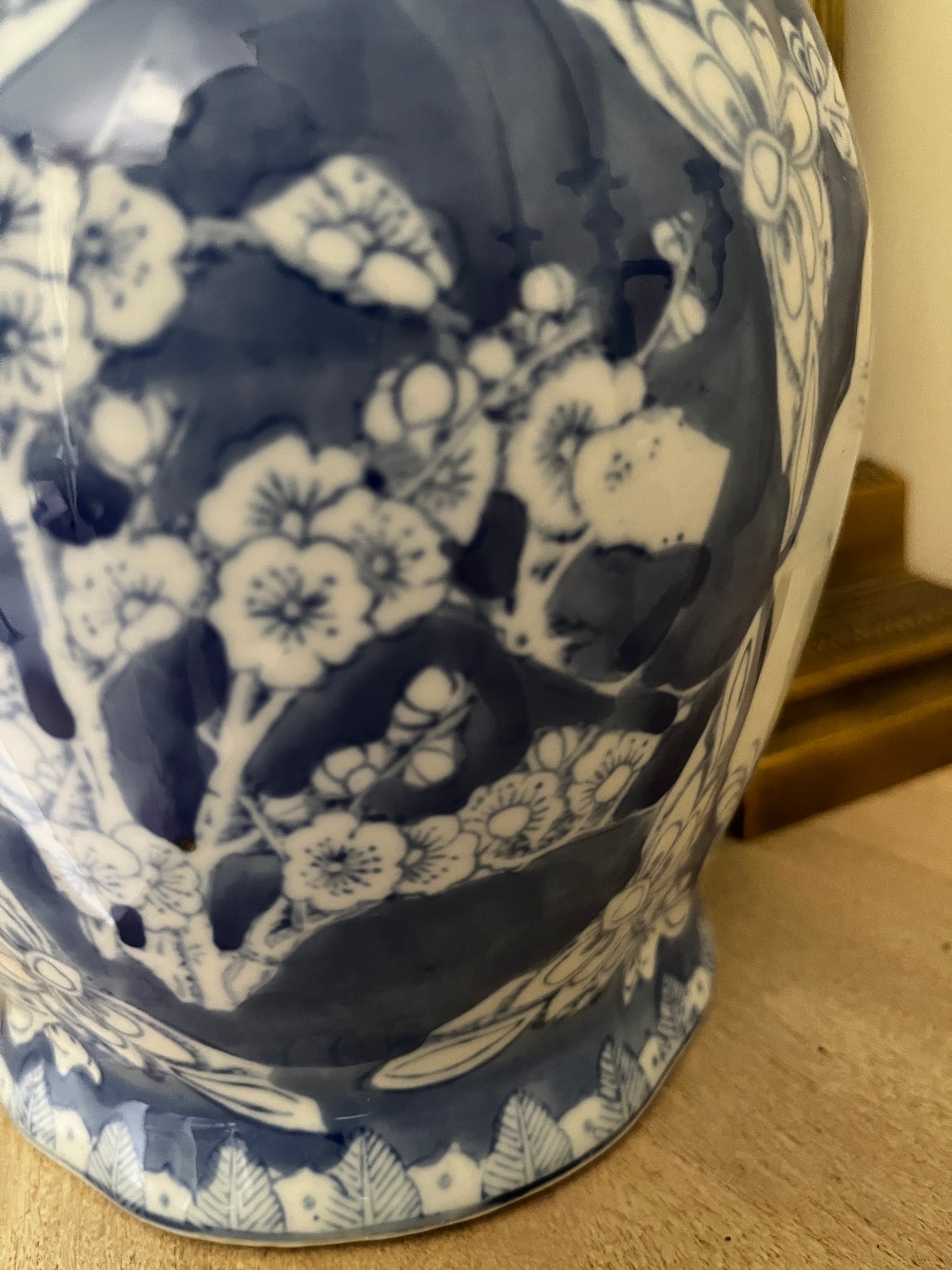 Vintage Chinese Blue and White Porcelain Vase – Hand-Painted Floral and Bird Design