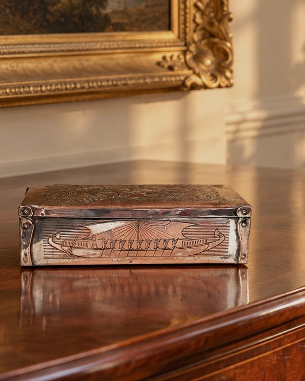 Vintage Egyptian Revival Silver-Plated Cigarette Box