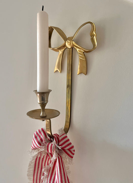 Vintage Solid Brass Bow Candle Holder Sconce