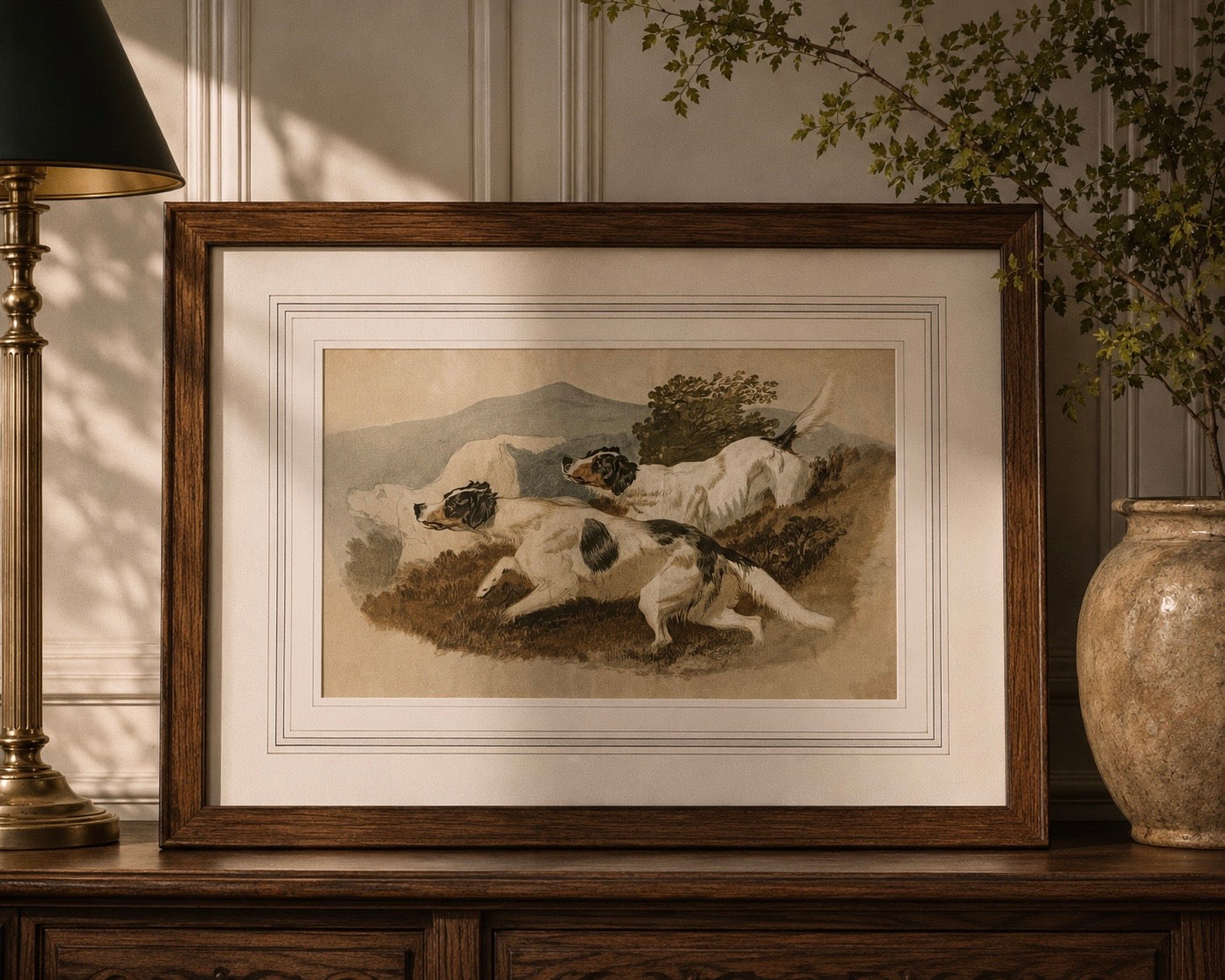 Antique Rare Victorian Landseer Print – The Setters, 1874