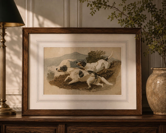 Antique Rare Victorian Landseer Print – The Setters, 1874