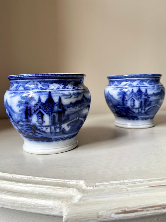 Pair of Antique-Style Blue & White Chinoiserie Cache Pots