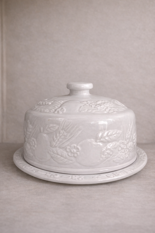 White ironstone Victorian Cheese Dome.
