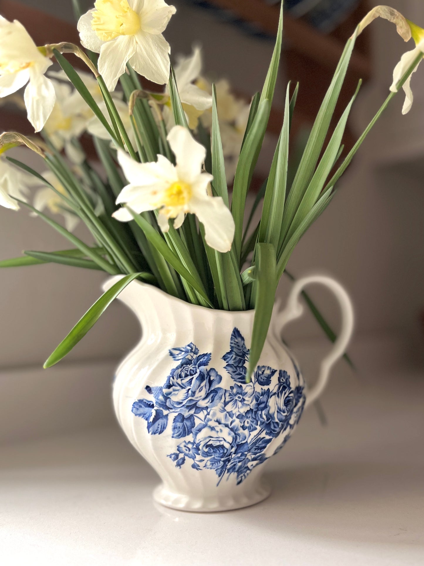 Vintage Johnson Brothers Devon Sprays Blue and White Floral Jug, circa 1960s