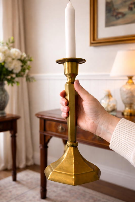 Handsome Pair of Early 20th-Century Architectural Brass Candlesticks – 28.5cm