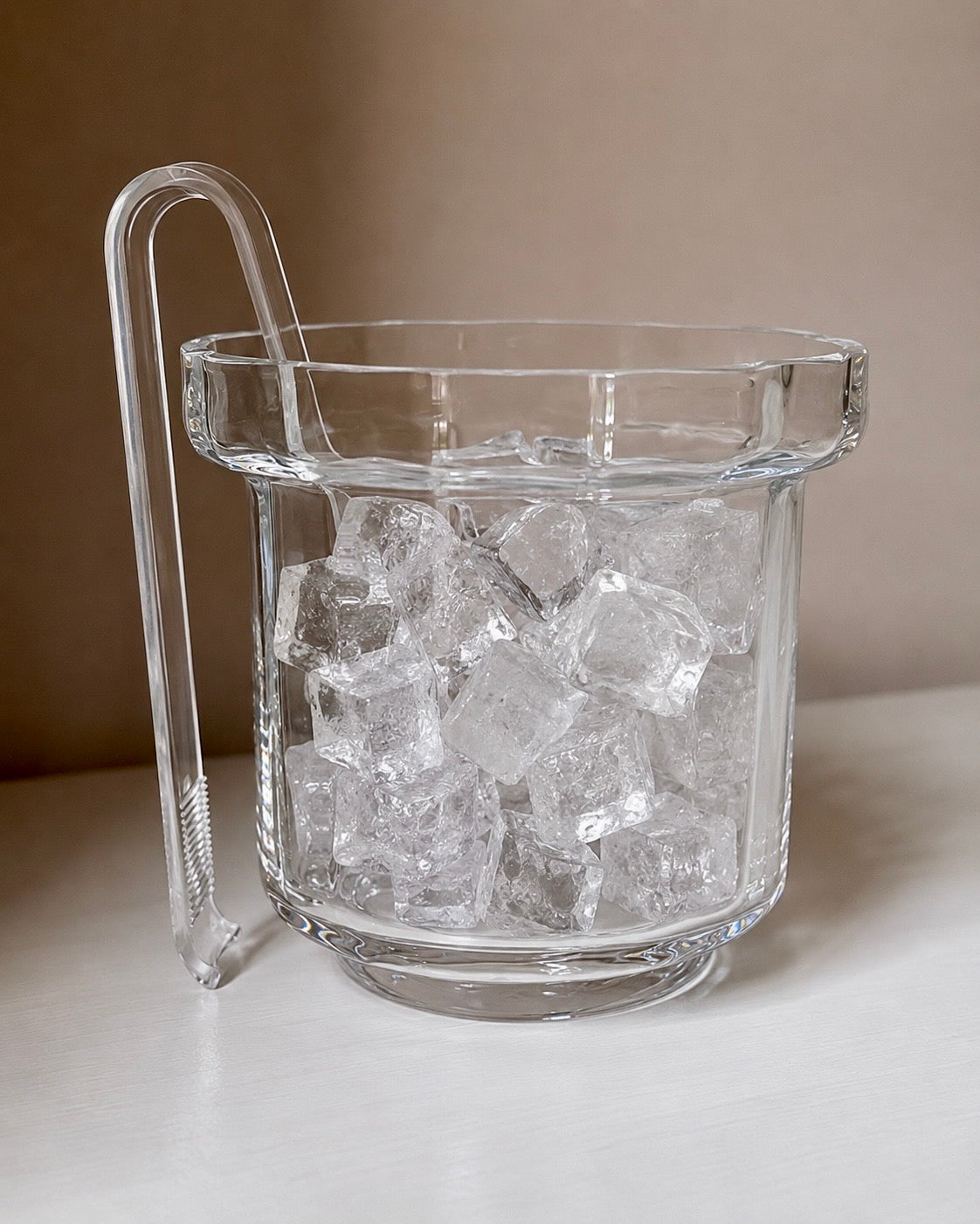 Dartington Crystal ‘Shuggy Bar’ Ice Bucket by Frank Thrower – Original Italian Guzzini Tongs – 1980s
