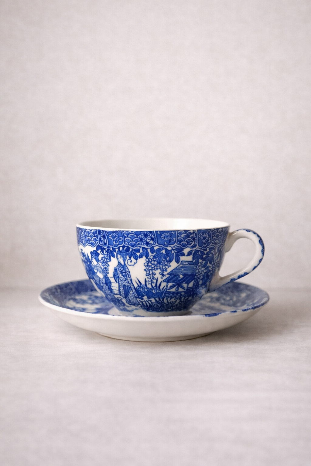 Set of 4 Vintage Cobalt Blue Japanese Eggshell Porcelain Cups and Saucers