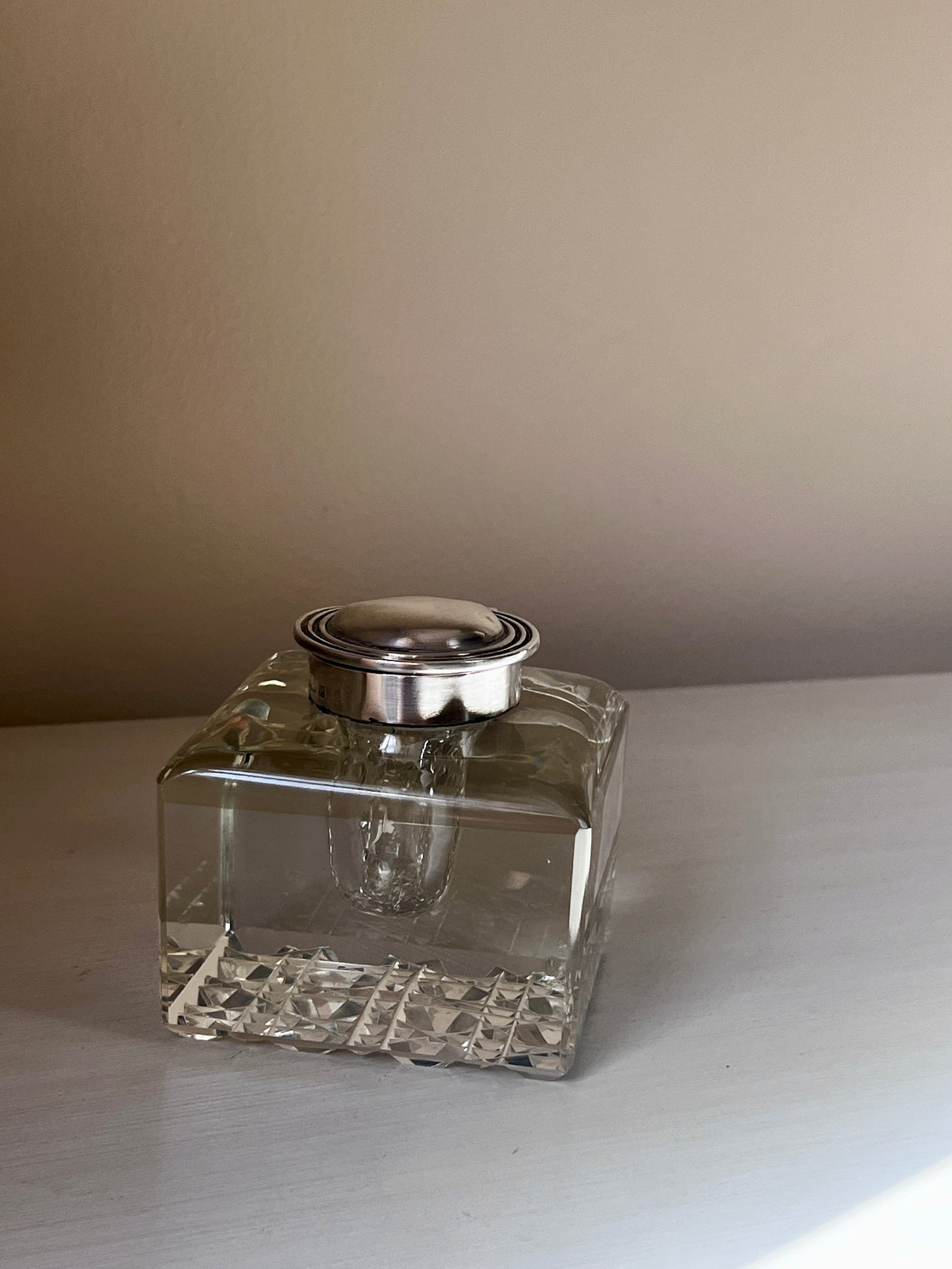 Edwardian Cut Crystal & Sterling Silver Inkwell, 1902