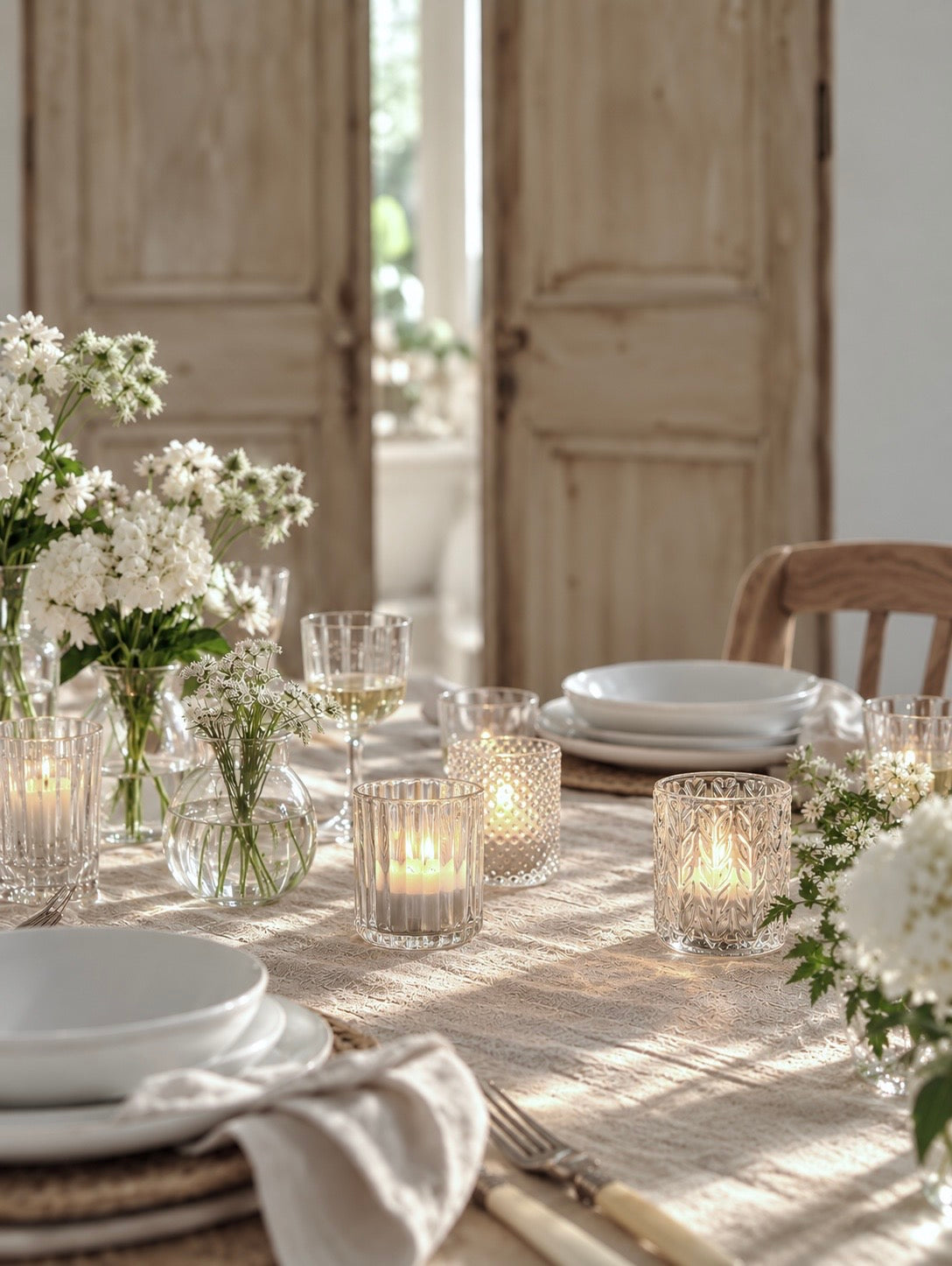 Ribbed glass large tea light candle holder