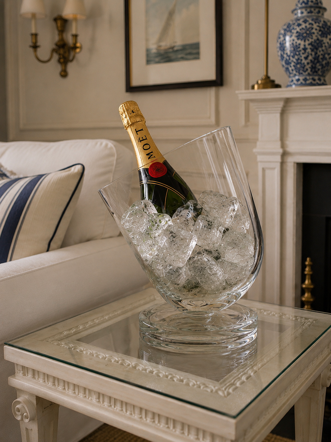Heavy Glass Tilted Ice Bucket - Champagne Cooler