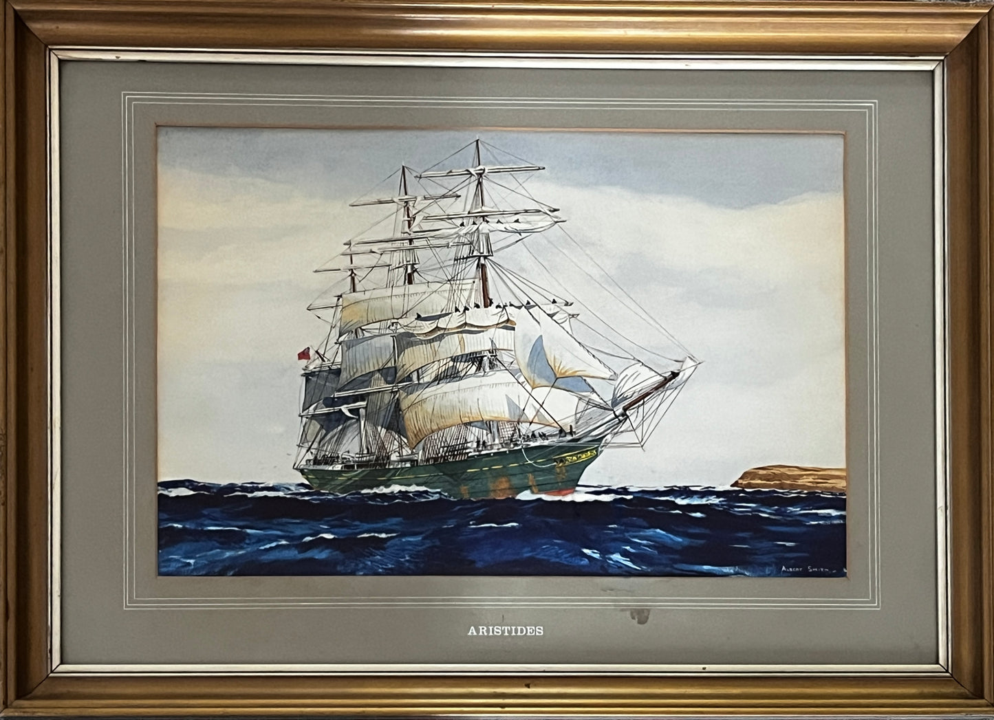 Original Painting Albert Smith Watercolour of the Sailing Ship Aristides, After J. R. Sperling