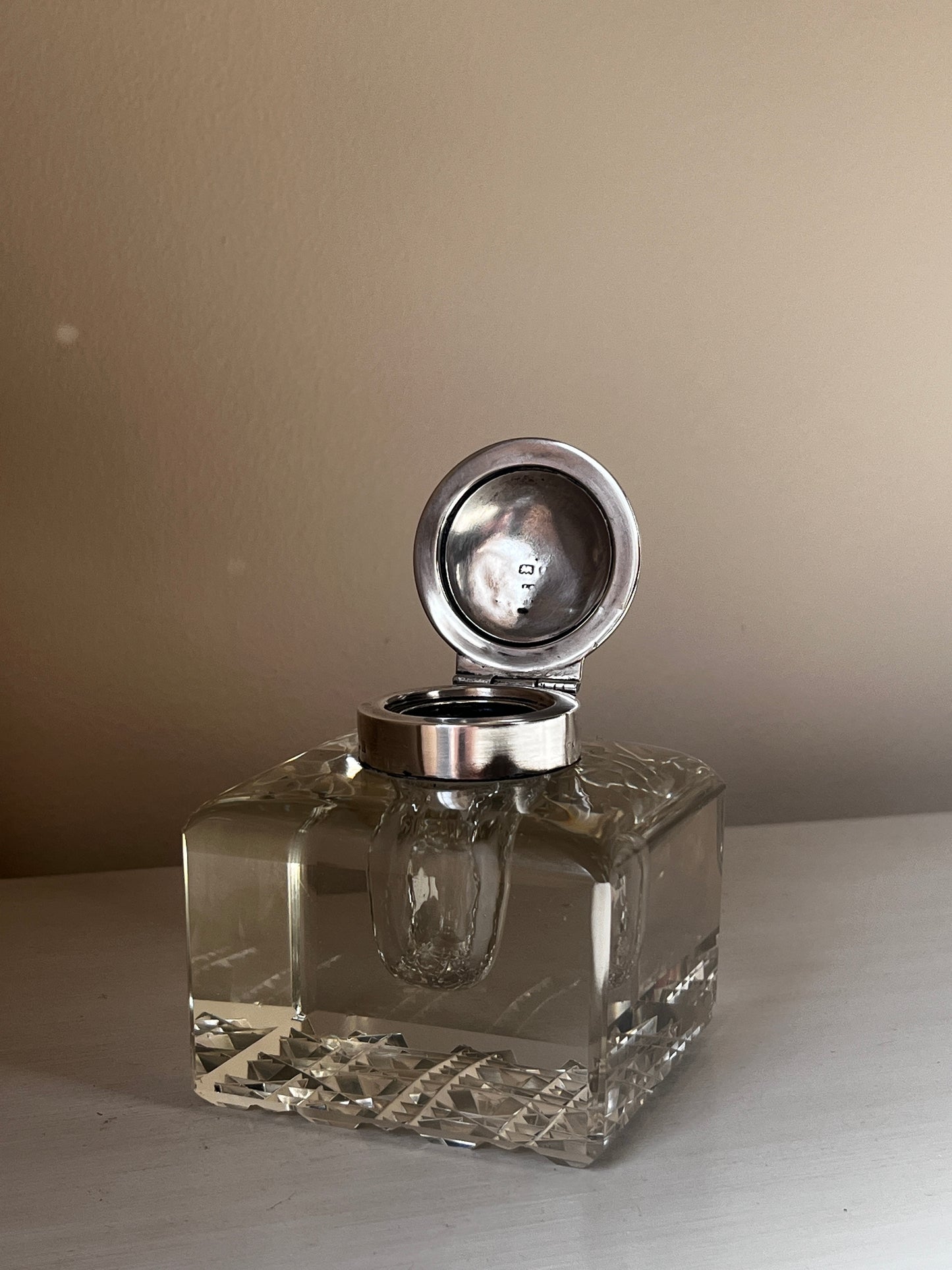 Edwardian Cut Crystal & Sterling Silver Inkwell, 1902