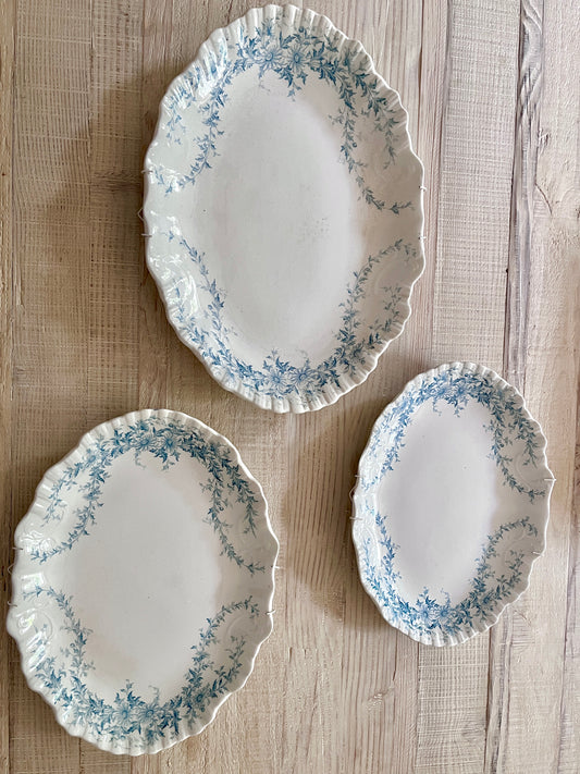 Set of Three Antique Keeling & Co. ‘Daisy’ Blue & White Platters – Burslem c.1890