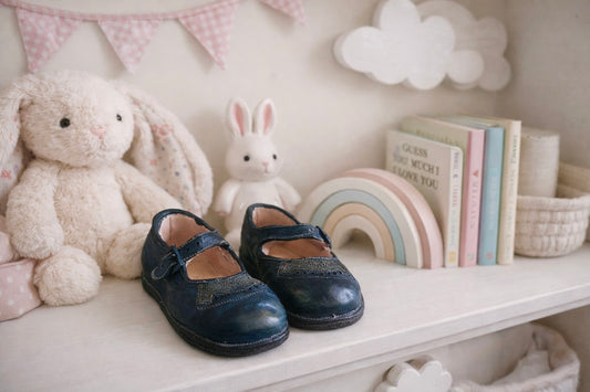 Pair of Navy Blue Pottery Ornamental Mary Jane Shoe ornaments