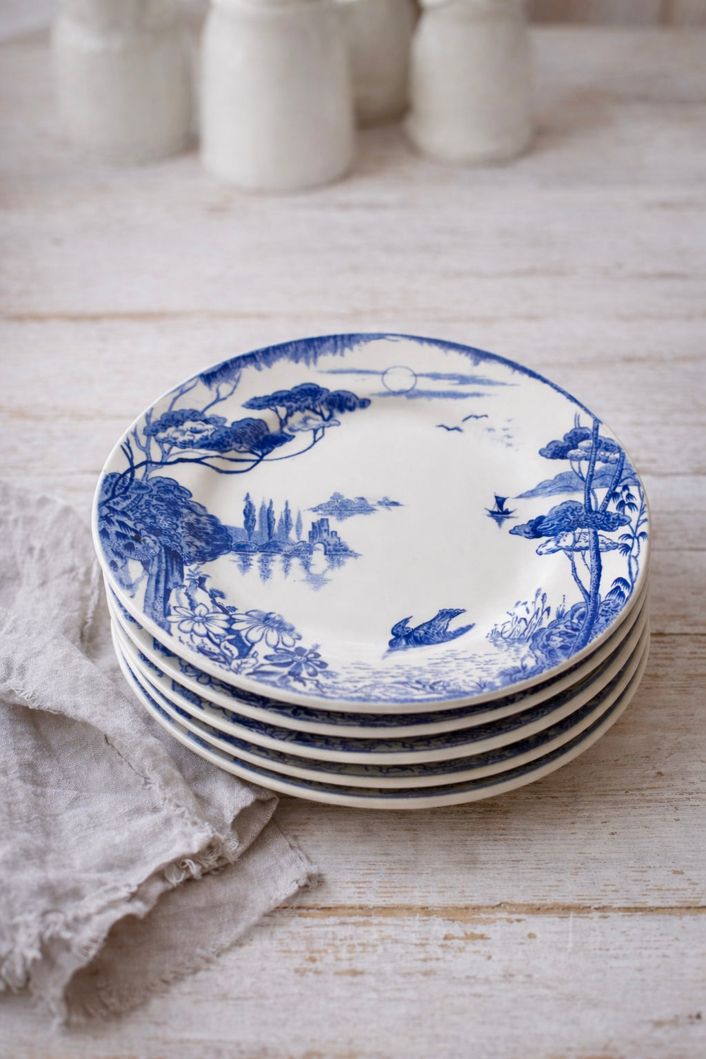 Early 20th-century English blue and white transferware plate, c.1910–1930.
