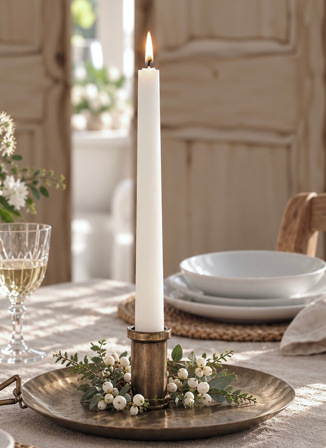 Hammered brass effect large candle plate