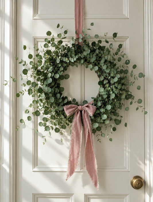 Faux Eucalyptus Wreath with Susie Watson Bow (optional)