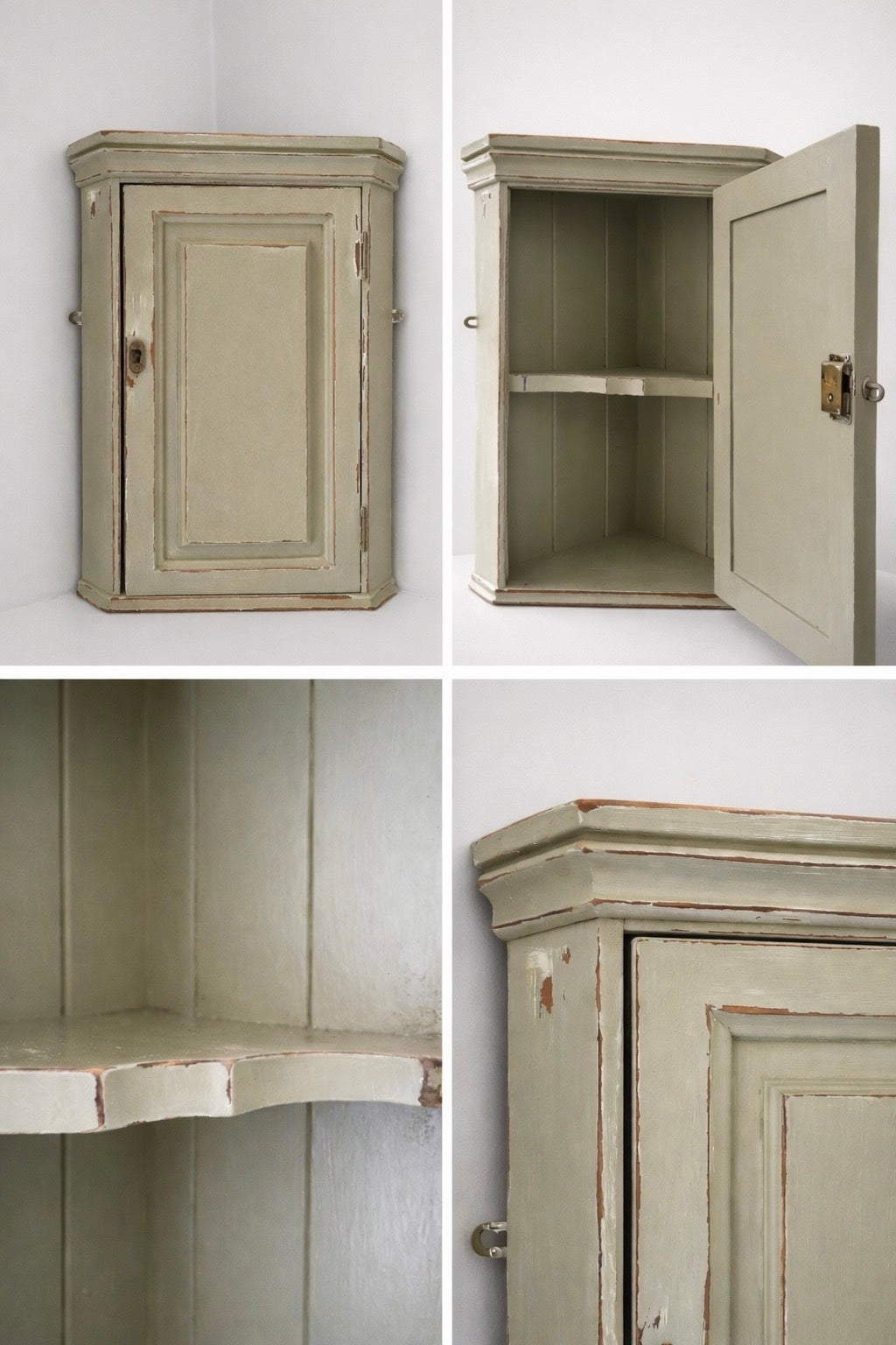 Rustic Antique Painted Corner Cupboard with Key