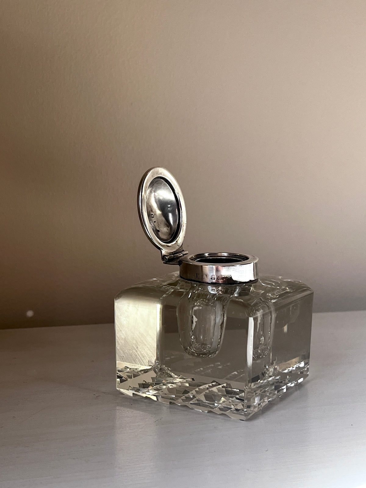 Edwardian Cut Crystal & Sterling Silver Inkwell, 1902