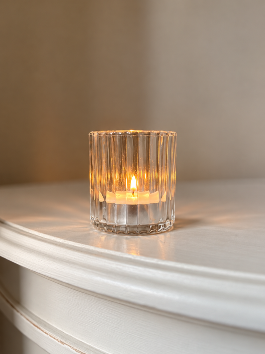 Ribbed glass large tea light candle holder