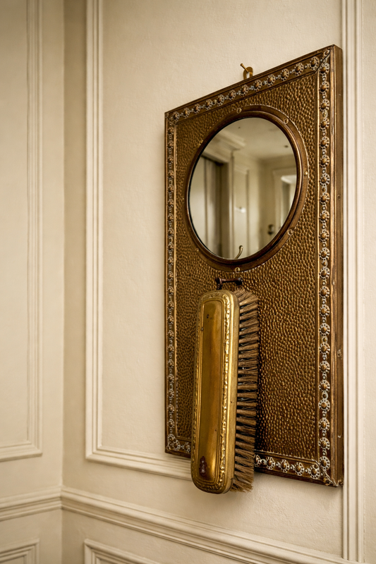 Vintage Brass Wall Mirror by Peerage England with Original Hanging Clothes Brush